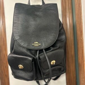 Coach Black Leather Backpack with Gold Details